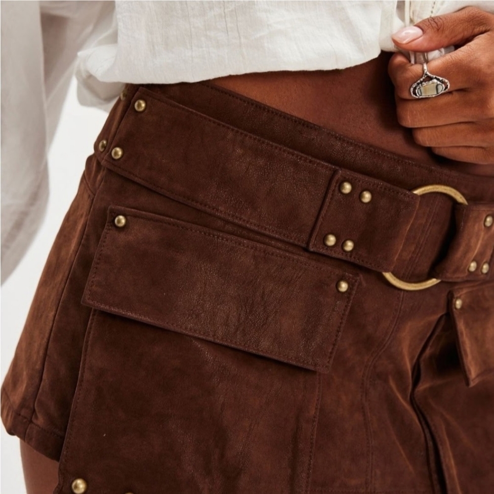 We The Free Brown Suede Micro Mini Skort Size 2
